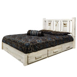 Homestead Collection Platform Bed W/ Storage, Queen W/ Laser Engraved Elk Design, Ready To Finish