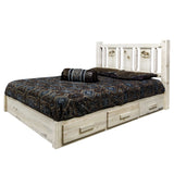Homestead Collection Platform Bed W/ Storage, Queen W/ Laser Engraved Moose Design, Ready To Finish