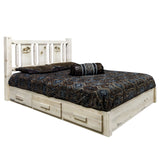 Homestead Collection Platform Bed W/ Storage, Queen W/ Laser Engraved Moose Design, Ready To Finish