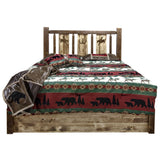 Homestead Collection Platform Bed W/ Storage, Queen W/ Laser Engraved Bronc Design, Stain & Clear Lacquer Finish