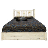 Homestead Collection Platform Bed W/ Storage, Queen W/ Laser Engraved Bronc Design, Clear Lacquer Finish