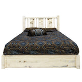 Homestead Collection Platform Bed W/ Storage, Twin W/ Laser Engraved Wolf Design, Ready To Finish