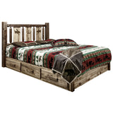 Homestead Collection Platform Bed W/ Storage, Twin W/ Laser Engraved Bronc Design, Stain & Clear Lacquer Finish