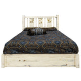 Homestead Collection Platform Bed W/ Storage, Twin W/ Laser Engraved Bear Design, Clear Lacquer Finish