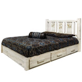 Homestead Collection Platform Bed W/ Storage, Twin W/ Laser Engraved Bear Design, Clear Lacquer Finish