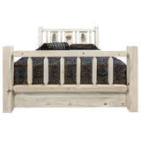 Homestead Collection Queen Storage Bed W/ Laser Engraved Pine Design, Clear Lacquer Finish