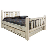 Homestead Collection Twin Storage Bed W/ Laser Engraved Bronc Design, Clear Lacquer Finish