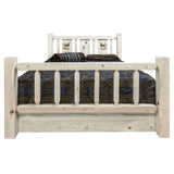 Homestead Collection Twin Storage Bed W/ Laser Engraved Elk Design, Clear Lacquer Finish