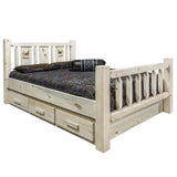 Homestead Collection Twin Storage Bed W/ Laser Engraved Elk Design, Clear Lacquer Finish