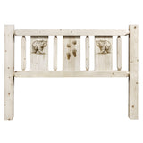 Homestead Collection Twin Headboard W/ Laser Engraved Bear Design, Clear Lacquer Finish