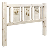 Homestead Collection Twin Headboard W/ Laser Engraved Bear Design, Clear Lacquer Finish