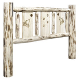 Montana Collection King Headboard W/ Laser Engraved Wolf Design, Clear Lacquer Finish