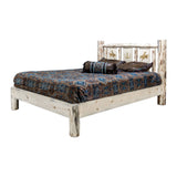 Montana Collection California King Platform Bed W/ Laser Engraved Bronc Design, Clear Lacquer Finish