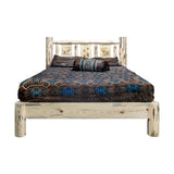 Montana Collection Full Platform Bed W/ Laser Engraved Bear Design, Ready To Finish