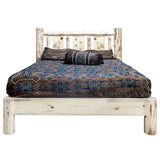 Montana Collection Full Platform Bed W/ Laser Engraved Wolf Design, Clear Lacquer Finish