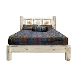 Montana Collection King Platform Bed W/ Laser Engraved Bronc Design, Clear Lacquer Finish