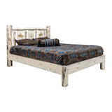 Montana Collection King Platform Bed W/ Laser Engraved Bronc Design, Clear Lacquer Finish