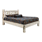 Montana Collection King Platform Bed W/ Laser Engraved Moose Design, Clear Lacquer Finish