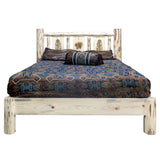 Montana Collection Twin Platform Bed W/ Laser Engraved Pine Tree Design, Clear Lacquer Finish