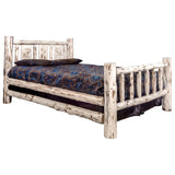 Montana Collection Queen Bed W/ Laser Engraved Bear Design, Clear Lacquer Finish