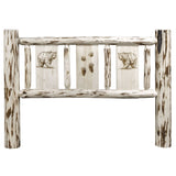 Montana Collection Queen Headboard W/ Laser Engraved Bear Design, Clear Lacquer Finish
