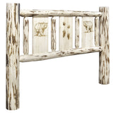 Montana Collection Queen Headboard W/ Laser Engraved Bear Design, Clear Lacquer Finish