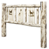Montana Collection Queen Headboard W/ Laser Engraved Elk Design, Clear Lacquer Finish