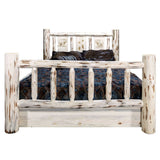 Montana Collection Full Storage Bed W/ Laser Engraved Bear Design, Clear Lacquer Finish