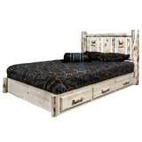 Montana Collection Platform Bed W/ Storage, King W/ Laser Engraved Elk Design, Ready To Finish