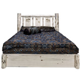 Montana Collection Platform Bed W/ Storage, Queen W/ Laser Engraved Moose Design, Clear Lacquer Finish