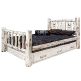 Montana Collection Queen Storage Bed W/ Laser Engraved Elk Design, Ready To Finish