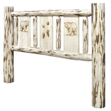 Montana Collection Twin Headboard W/ Laser Engraved Bear Design, Clear Lacquer Finish