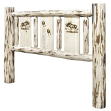Montana Collection Twin Headboard W/ Laser Engraved Moose Design, Clear Lacquer Finish