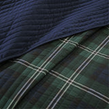 Ergode Reversible Quilt Set - Blue & Green Plaid Pattern - Includes Quilt, 2 Shams, & Decorative Pillow - Pre-Washed Cotton - Ma