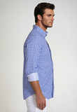 Mauro Long Sleeve Check Tech Shirt - Royal Blue
