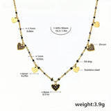 Gold Heart Charm Necklace with Black Zircon 18K Gold-Plated Stainless Steel, Elegant Dainty Jewelry 16.5''+1.9'', 3.9g