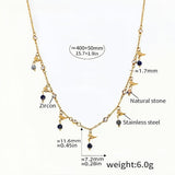 Moon & Stone Charm Necklace Gold Stainless Steel Chain with Zircon & Natural Stone Dangles Lightweight 6g