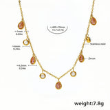 Gold Pink Zircon Teardrop Necklace for Women Dainty Dangle Charm Chain 18K Gold-Plated Stainless Steel 15.7 + 2.7 Adjustable