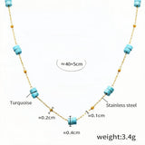Dainty Turquoise Bead Necklace for Women 18K Gold Plated Stainless Steel Chain, 40+5cm Adjustable Minimalist Boho Jewelry Lig