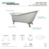 Aqua Eden Nhvct7D653129B1 61-Inch Cast Iron Single Slipper Clawfoot Tub With 7-Inch Faucet Drillings, White/Polished Chrome