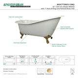 Aqua Eden Nhvct7D653129B2 61-Inch Cast Iron Single Slipper Clawfoot Tub With 7-Inch Faucet Drillings, White/Polished Brass