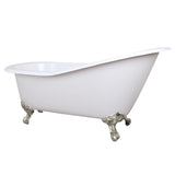 Aqua Eden Nhvctnd653129B8 61-Inch Cast Iron Single Slipper Clawfoot Tub (No Faucet Drillings), White/Brushed Nickel
