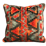 Plutus Sachi Love Red, Blue And Orange Ikat Luxury Throw Pillow Double Sided 22 X 22