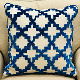 Plutus Velvety French Medallion Blue And Off White Geometric Luxury Throw Pillow Double Sided 18 X 18