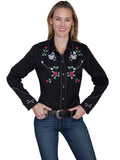 LADIES SKULL/ROSE EMB. BLOUSE