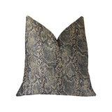 Plutus Exotic Phantom Blue And Gold Luxury Throw Pillow - Double Sided 20,, X 20,,