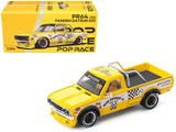 Datsun Pandem 620 Pickup Truck MoonEyes Yellow with White Sides and Graphics 1/64 Diecast Model Car by Pop Race