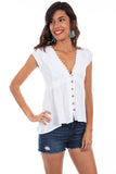 Hi/Lo C/S Emb. Button Front Blouse -Like New