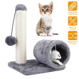 Cat Scratching Post Cat Kitten Sisal Scratch Post Toy W/ Tunnel & Lifelike Mouse Toy Pet Activity Play Fun