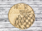 3D HELLO fall with Buffalo Plaid Pumpkin Door Hanger Unfinished Kit